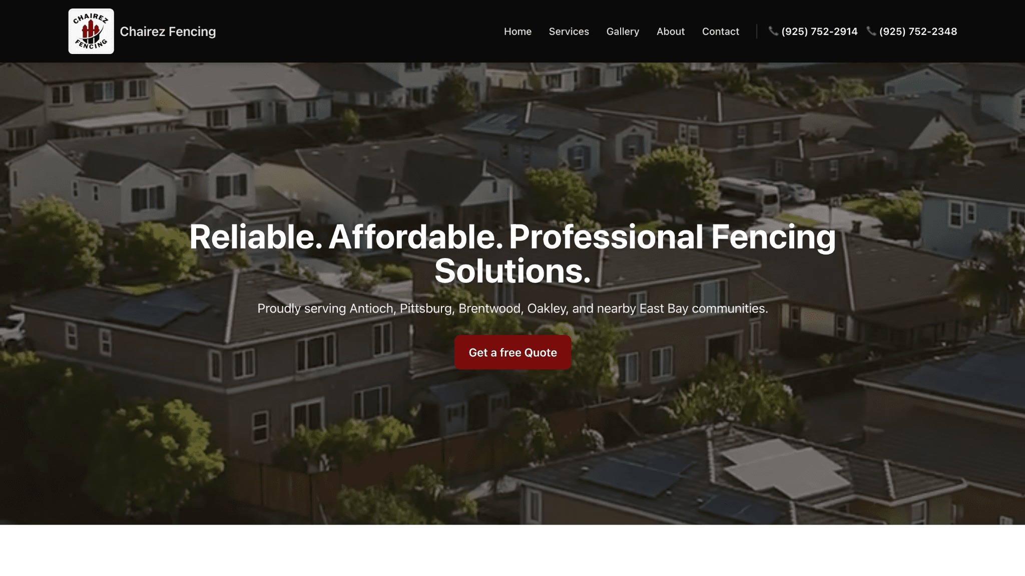 Chairez Fencing website desktop homepage